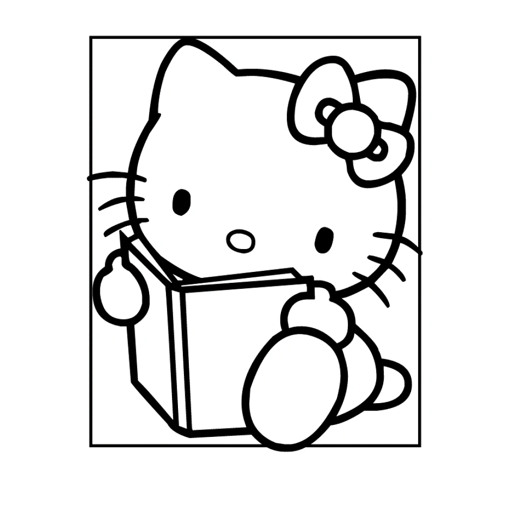 Hello Kitty Reading coloring page to print for free