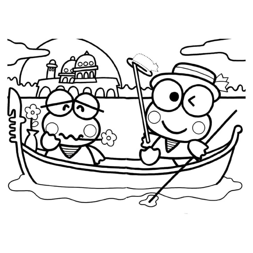 Desenho de Keroppi No Barco para colorir e imprimir grátis