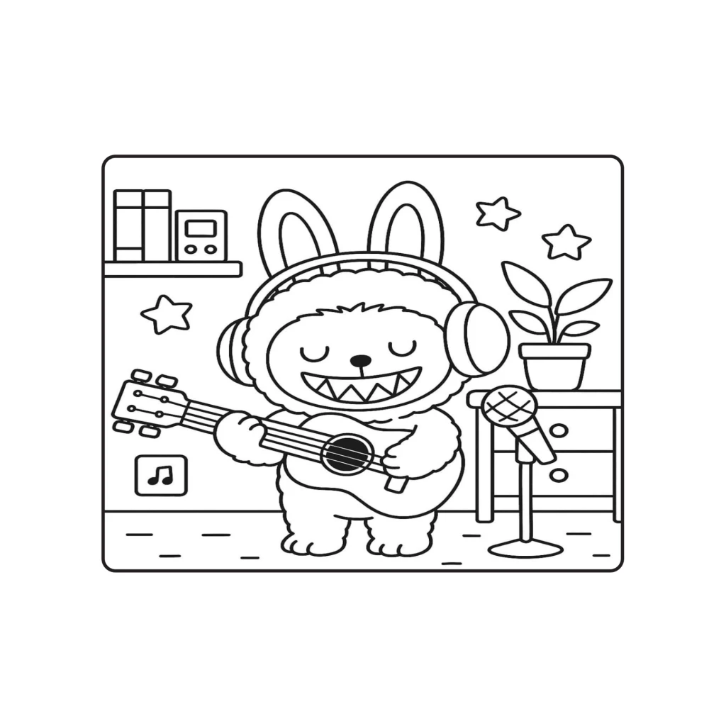Singing Bunny With Guitar coloring page to print for free