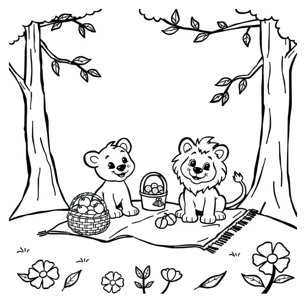 Desenho de Leões Em Um Piquenique para colorir e imprimir grátis