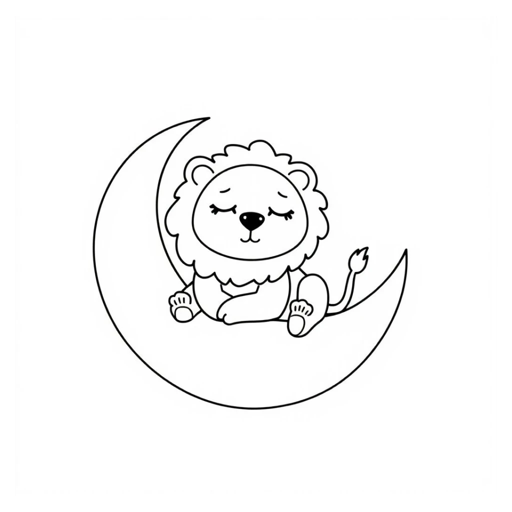 Desenho de Leão Dormindo Na Lua para colorir e imprimir grátis