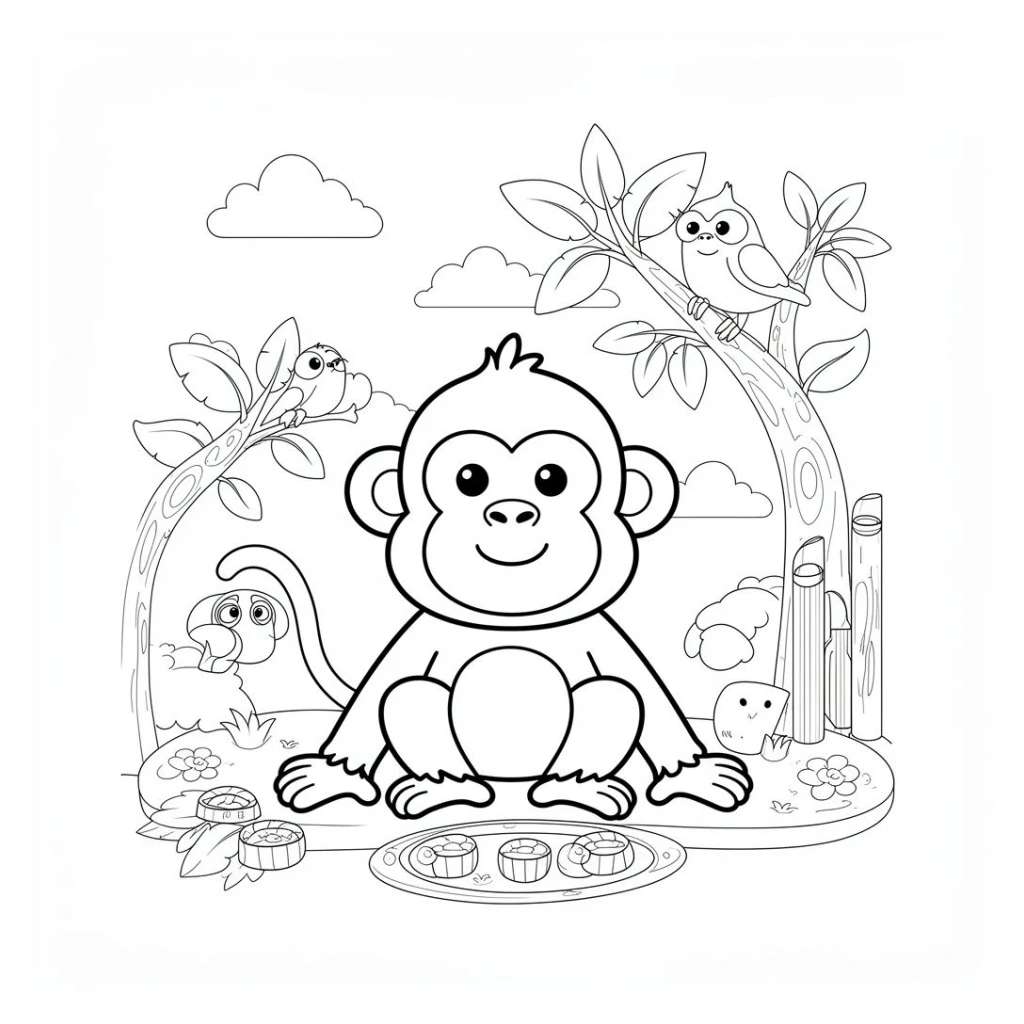 Simple Monkey For Kids coloring page to print for free
