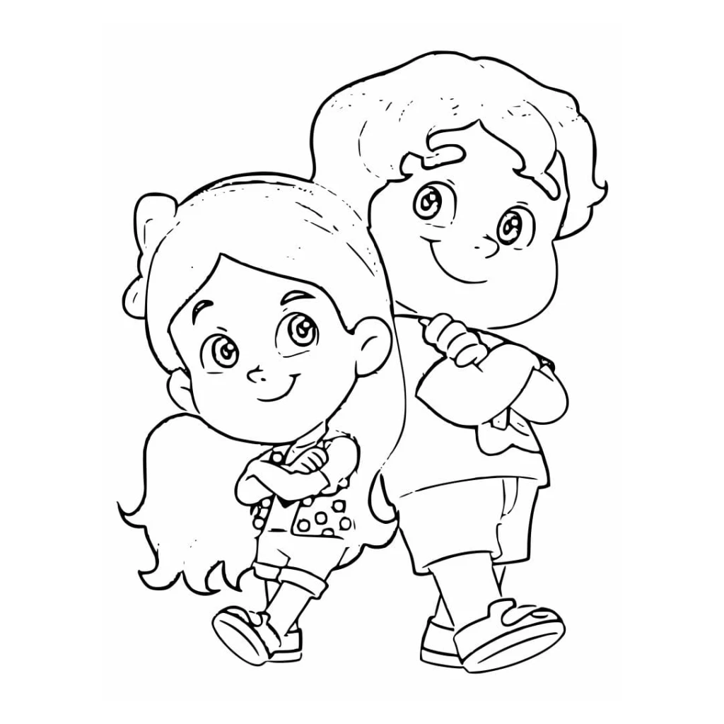 Desenho de Maria Clara e JP de braços cruzados para colorir e imprimir grátis