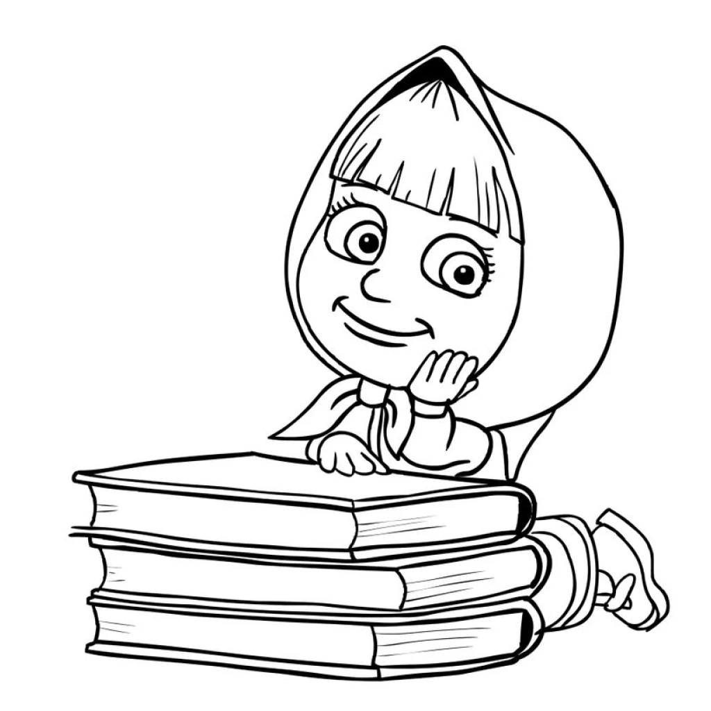 Desenho de Masha Pensativa Com Livros para colorir e imprimir grátis