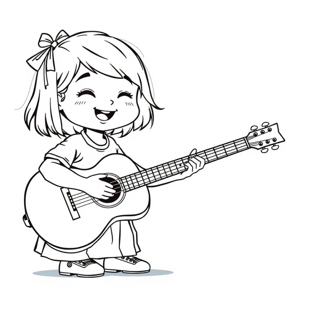 Desenho de Menina Tocando Violão para colorir e imprimir grátis