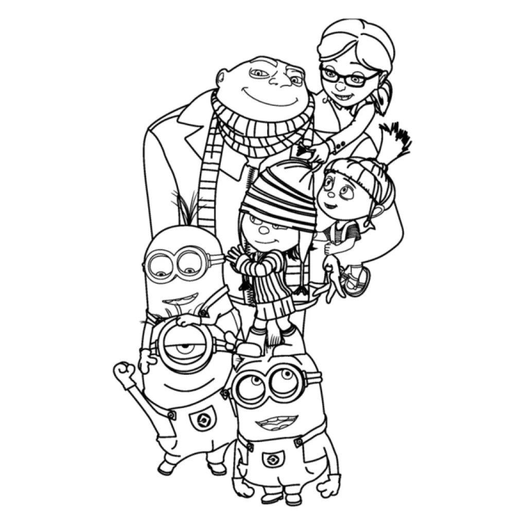 Desenho de Minions E Seus Amigos para colorir e imprimir grátis