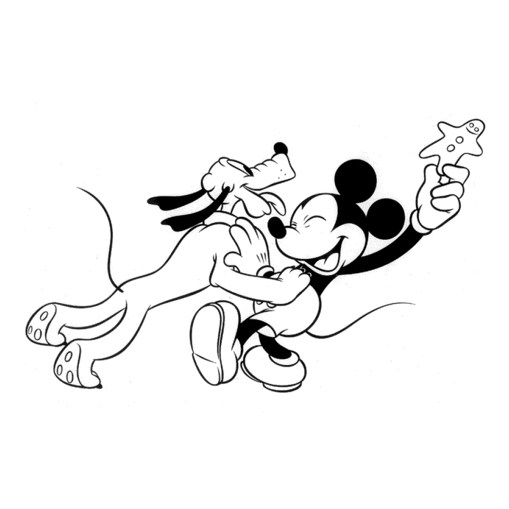 Mickey Mouse playing with Pluto coloring page to print for free