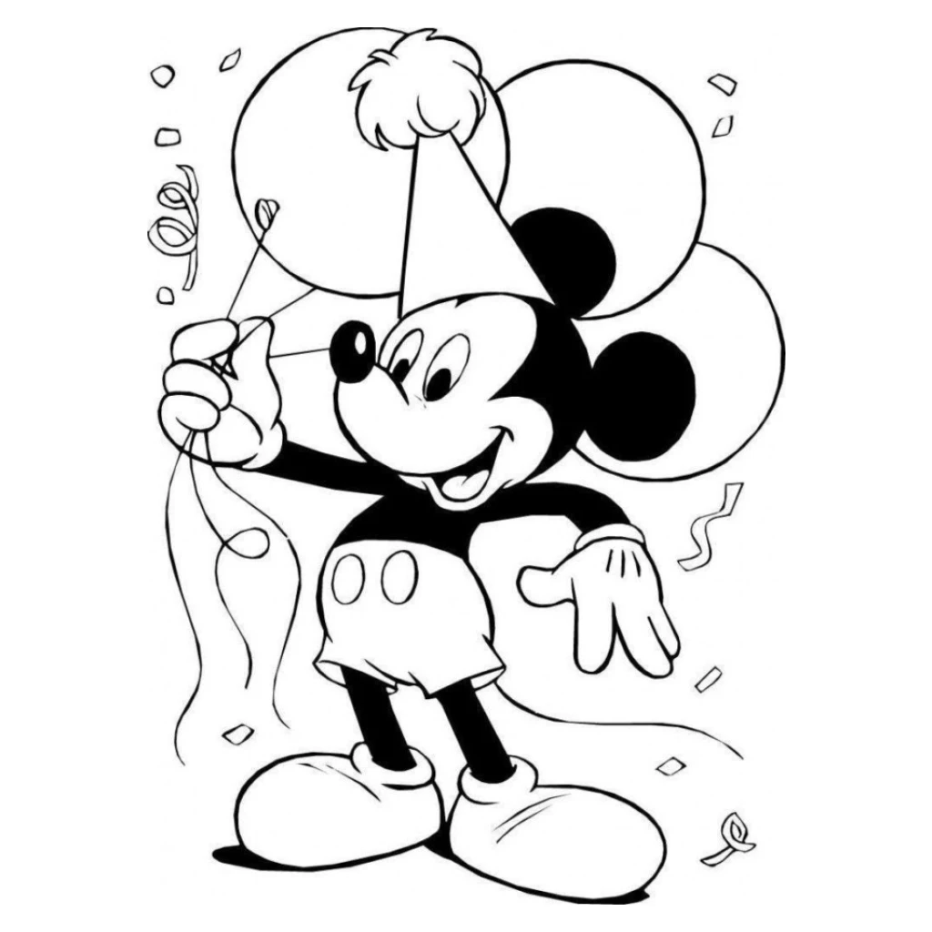 Desenho de Mickey Mouse Em Festa com balões para colorir e imprimir grátis
