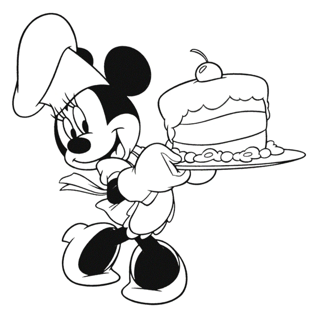 Minnie Mouse With Cake coloring page to print for free
