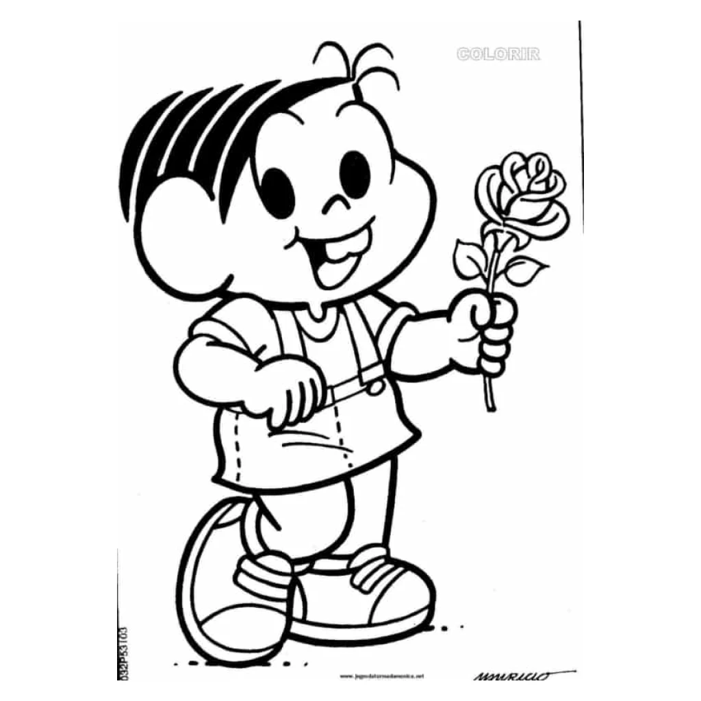 Desenho de Mônica com uma rosa na mão para colorir e imprimir grátis