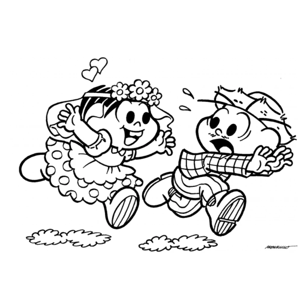 Desenho de Mônica correndo atrás do Cebolinha para colorir e imprimir grátis
