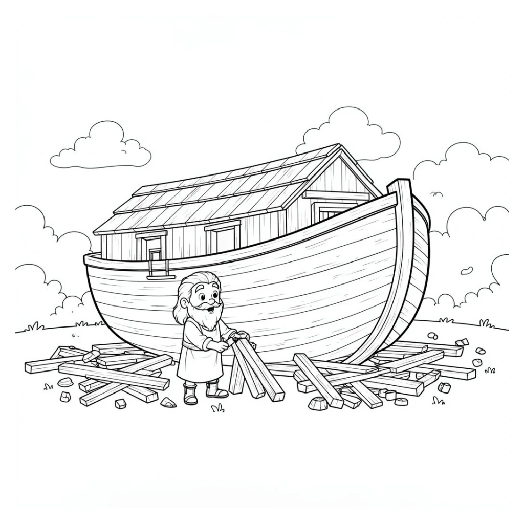 Noah Building The Ark coloring page to print for free