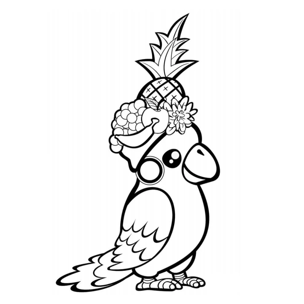 Dibujo de Loro con una corona de frutas para colorear e imprimir gratis