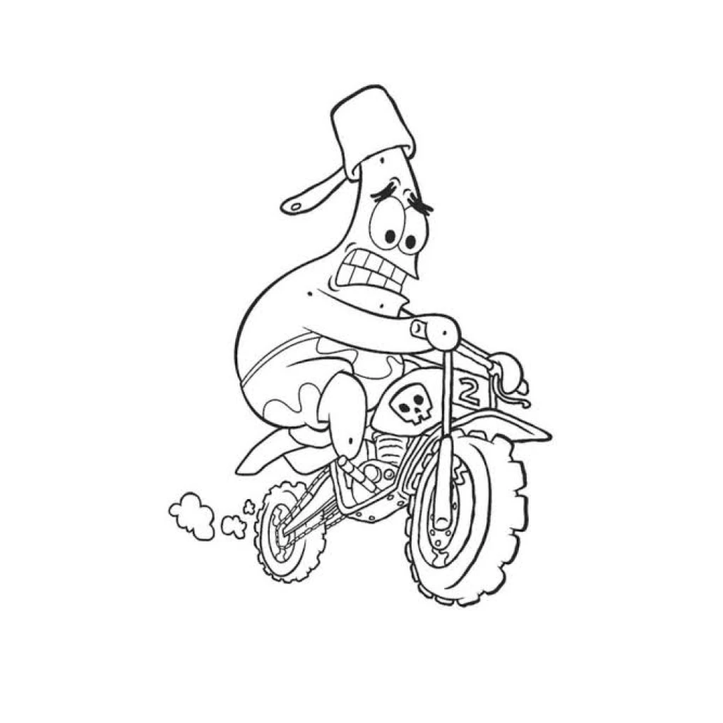 Desenho de Patrick Estrela Andando De Motocicleta para colorir e imprimir grátis