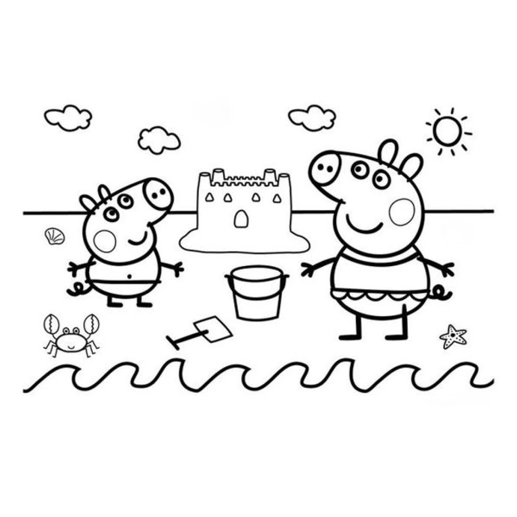 Dibujo de Peppa Pig En La Playa para colorear e imprimir gratis