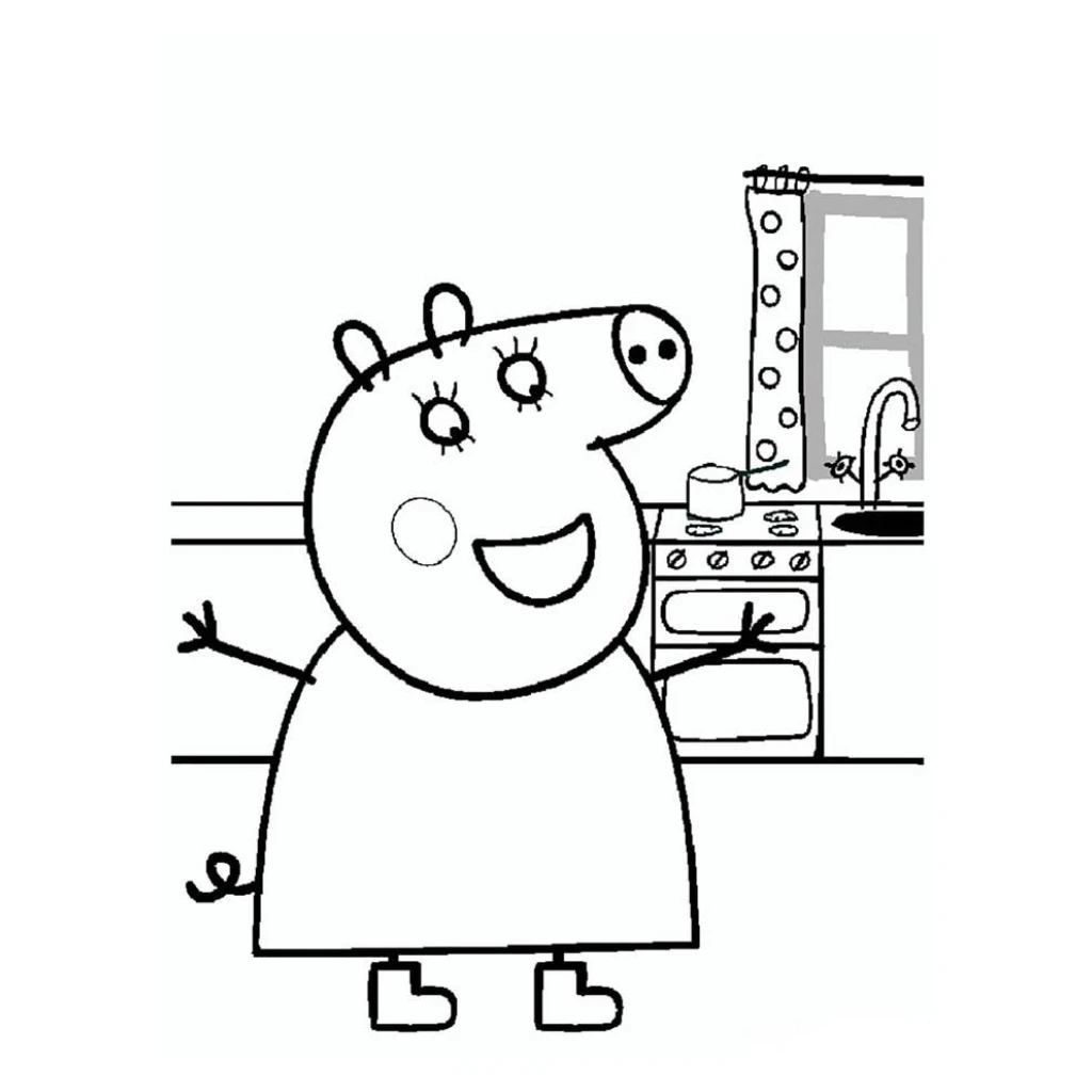 Peppa Pig In The Kitchen coloring page to print for free