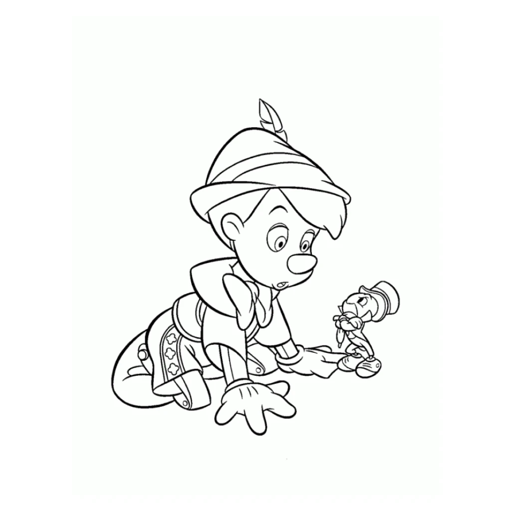 Pinocchio And The Cricket coloring page to print for free