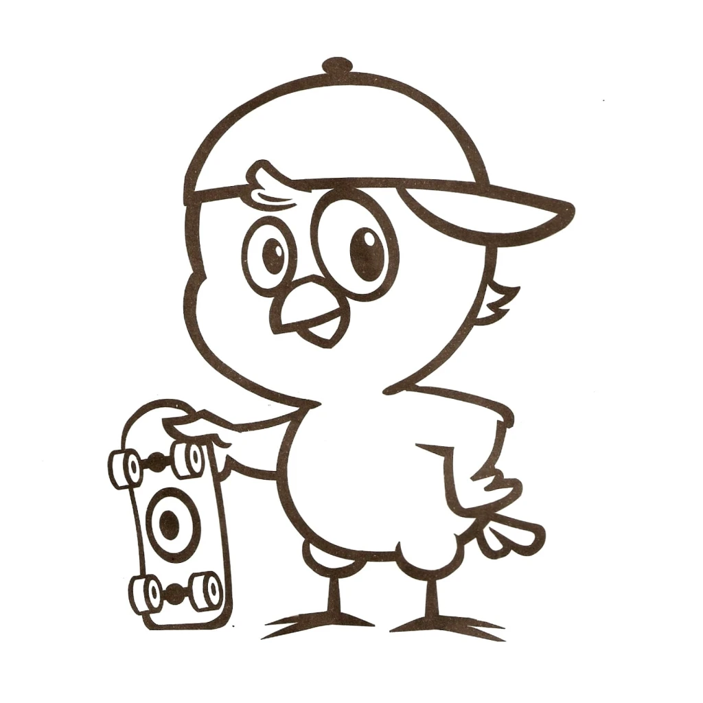 Yellow Chick with Skateboard coloring page to print for free