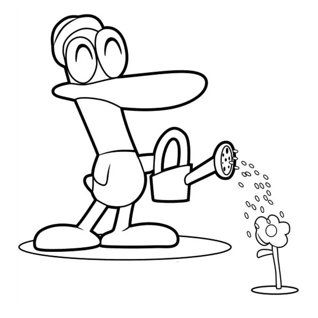 Desenho de Pato Regando Flores para colorir e imprimir grátis
