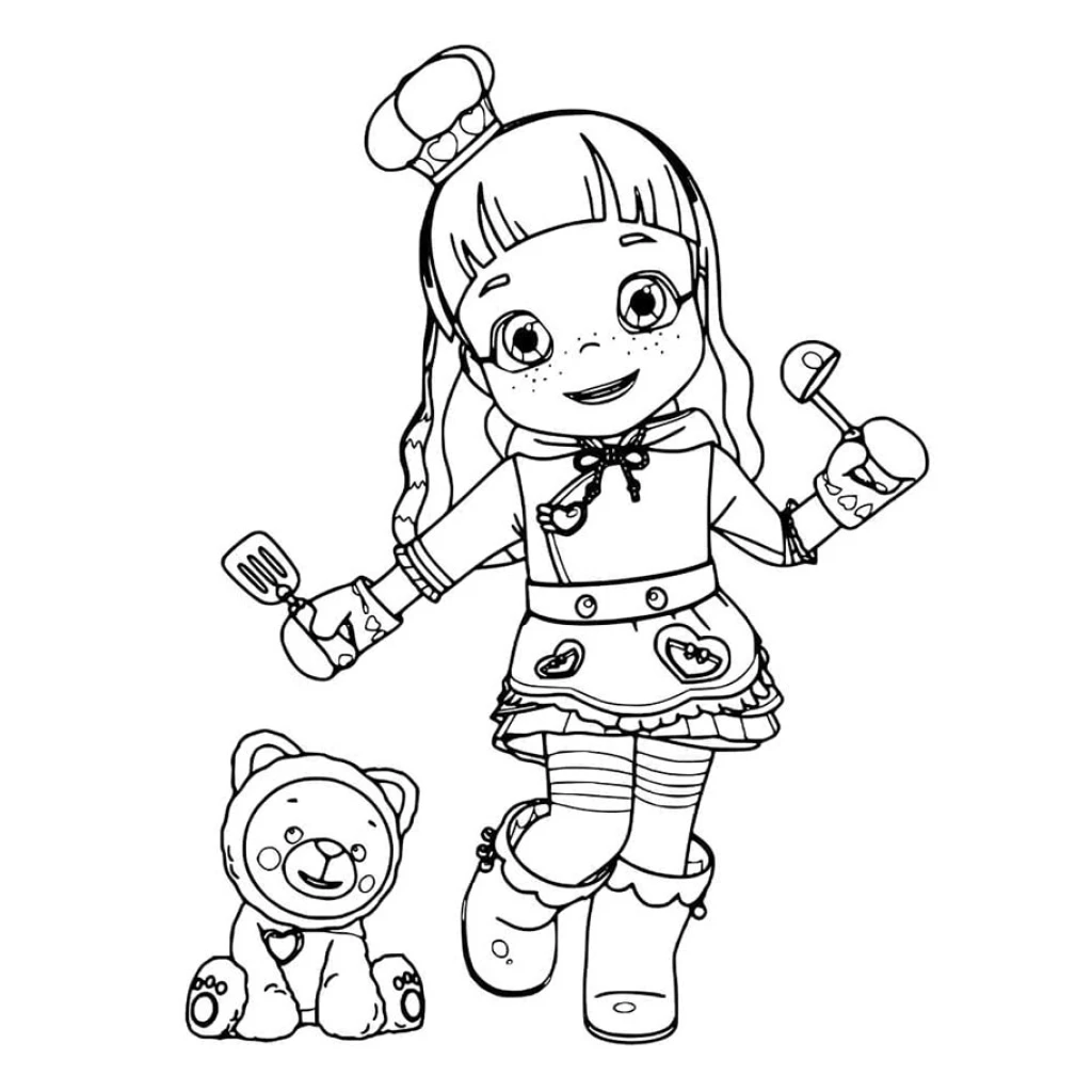 Dibujo de Niña Chef Con Oso De Peluche para colorear e imprimir gratis