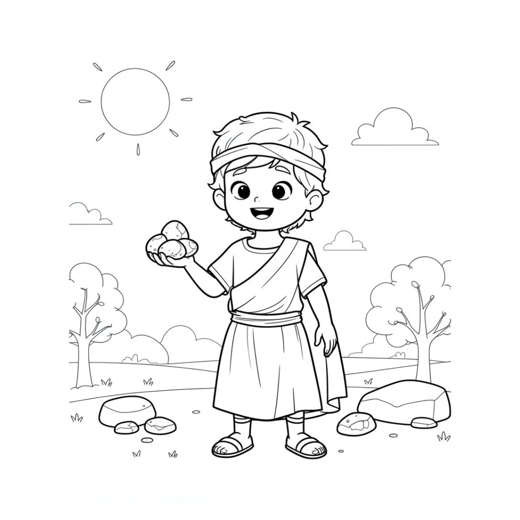 King David With Stones coloring page to print for free