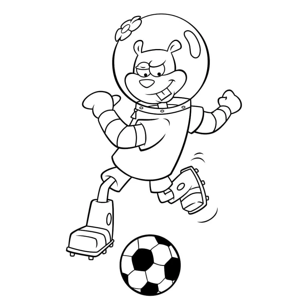 Desenho de Sandy Bochechas Jogando Futebol para colorir e imprimir grátis