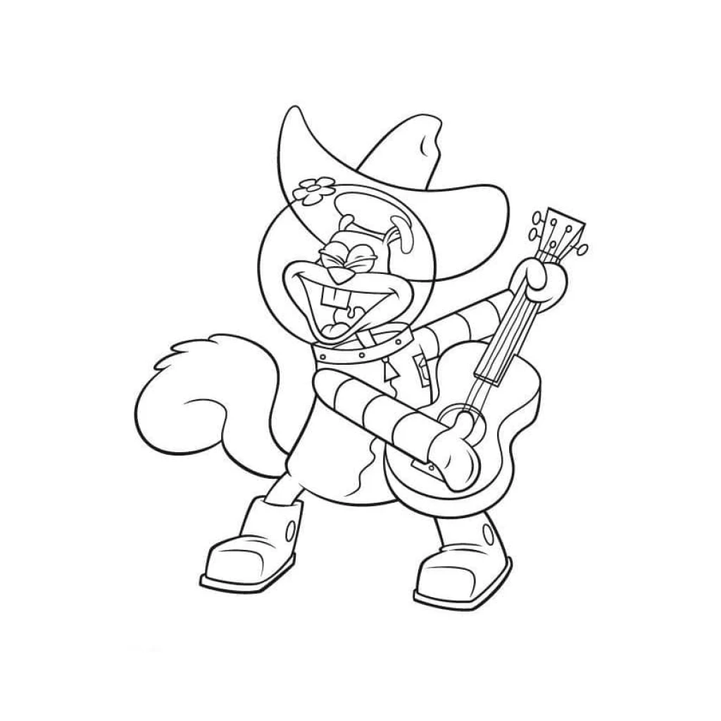 Dibujo de Sandy Cheeks Tocando La Guitarra para colorear e imprimir gratis