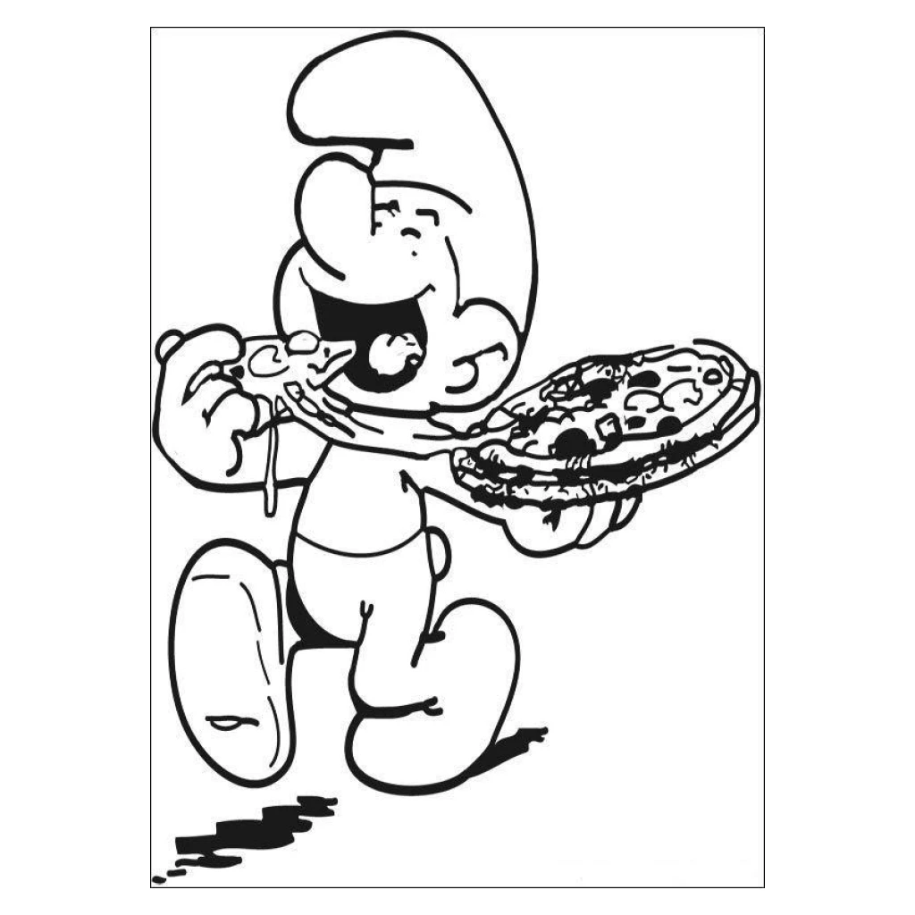 Desenho de Smurf Com Pizza para colorir e imprimir grátis