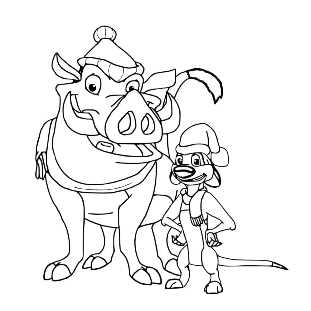 Desenho de Timão E Pumba No Inverno para colorir e imprimir grátis