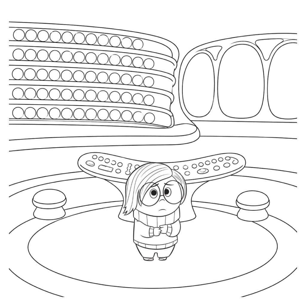 Desenho de Tristeza divertidamente em uma sala de comando para colorir e imprimir grátis