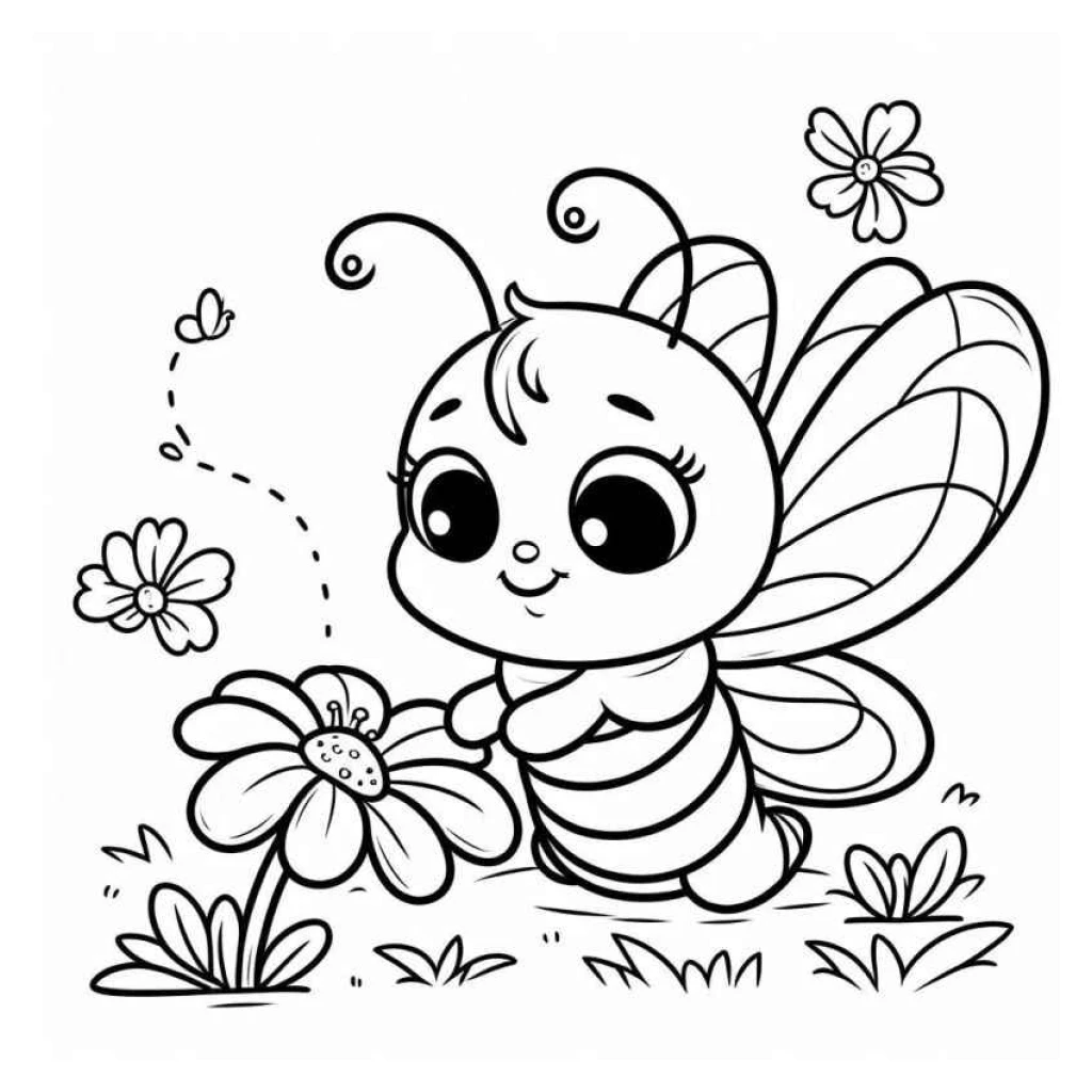 Cute Bee coloring page to print for free