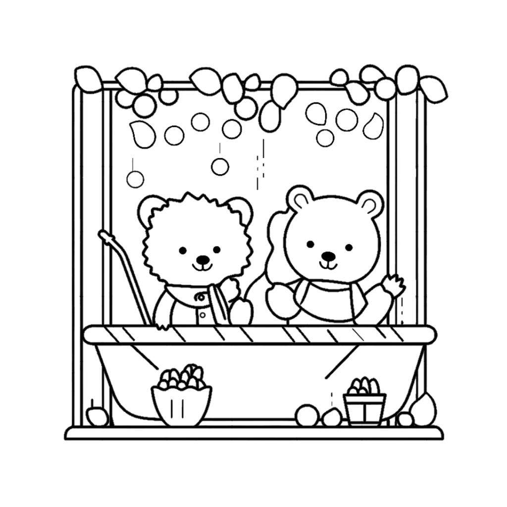 Desenho de Ursos Brincando na banheira para colorir e imprimir grátis