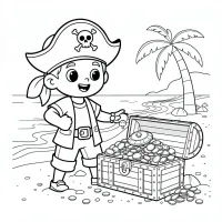 Menino Pirata em busca do baú do tesouro na praia