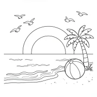 Praia Com Sol E Gaivotas